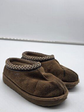 UGG Slipper Clog Shoes Kids Size 9 Brown Slip On Wool Lined 1019066T Damage